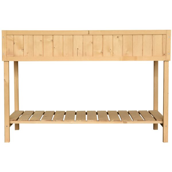 Fir Wood Raised Rectangular 8 Compartment Plant Stand Oak Tone - Image 4