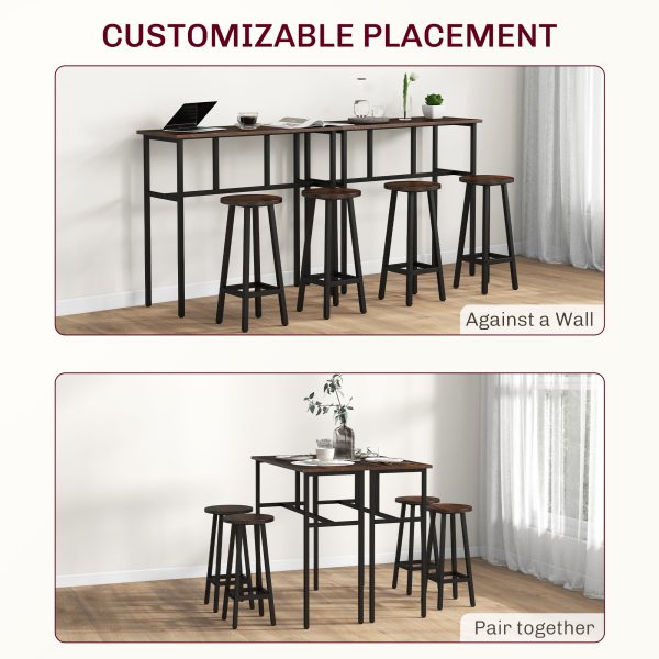 HOMCOM 6-Piece Industrial Bar Table Set, 2 Kitchen Tables with 4 Stools, Brown - Image 6
