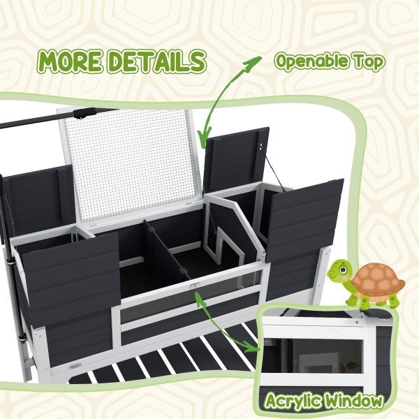PawHut Tortoise House w/ Adjustable Lamp Holder, Openable Lid, Dual Main Houses - Image 7