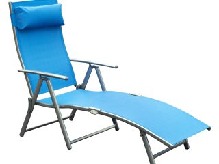 Outsunny Sun Lounger Recliner Foldable 7 Levels Texteline Blue