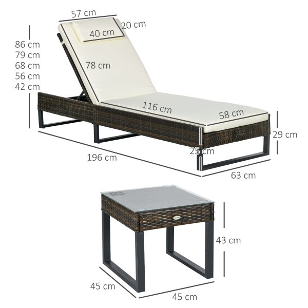 Outsunny Rattan Sun Lounger Set w/ Cushions, 5-Level Chaise Lounge Chairs Brown - Image 5