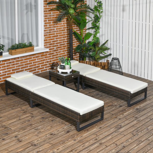 Outsunny Rattan Sun Lounger Set w/ Cushions, 5-Level Chaise Lounge Chairs Brown - Image 8