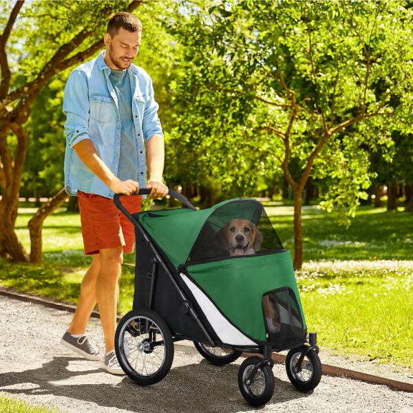 PawHut Pet Stroller Foldable Design with Cushion for M and L Dogs, Dark Green
