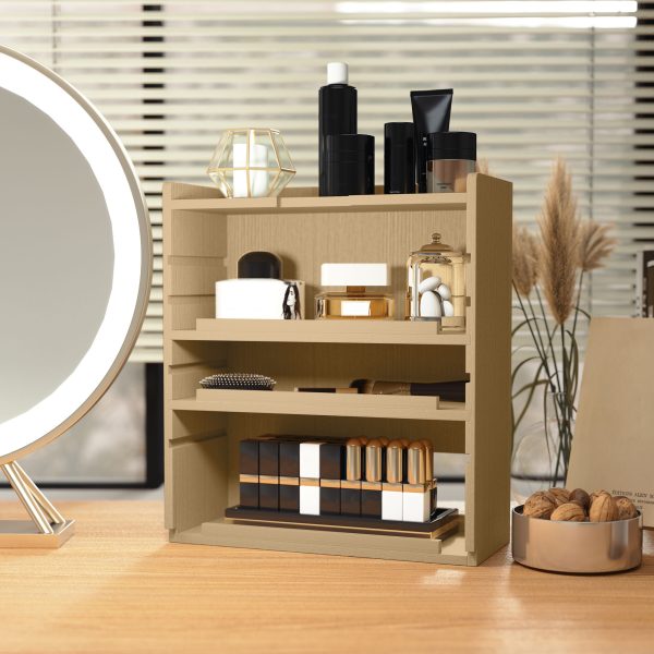 HOMCOM 4-Tier Desktop Organiser with Cable Management for Stationery Oak Tone - Image 7