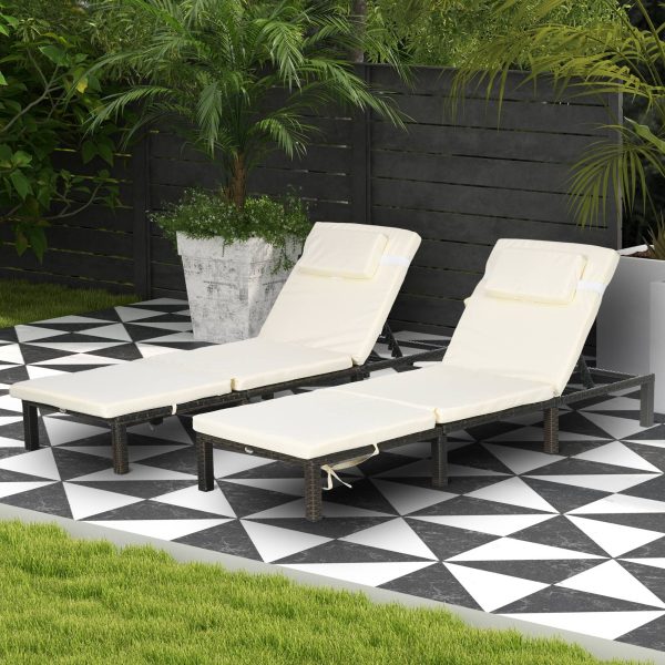 Outsunny Rattan Sun Loungers Set of 2 with 5-Level Adjustable Backrest - Image 2