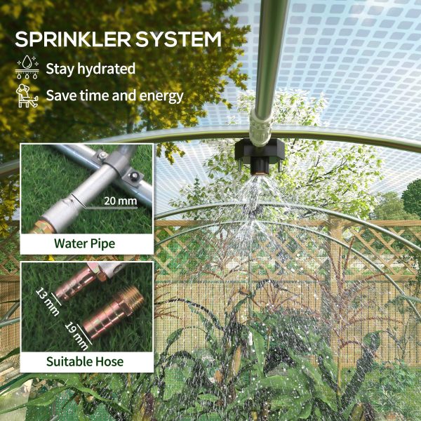 Outsunny Polytunnel Green House with Sprinkler System, Wide Door, 3 x 2m - Image 3