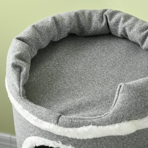 PawHut Barrel Shaped Cat Tree for Indoor Cats with Sisal Scratching Posts, Grey - Image 8