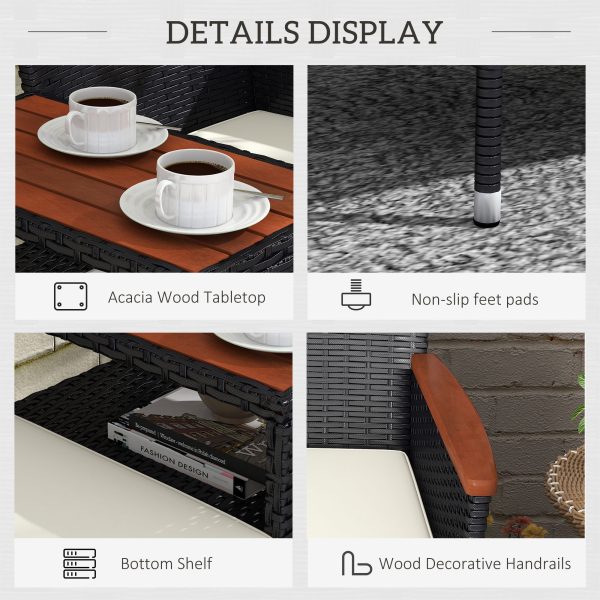 Outsunny 2 Seat Rattan Garden Bench,  Decorative Handrails, Black - Image 6