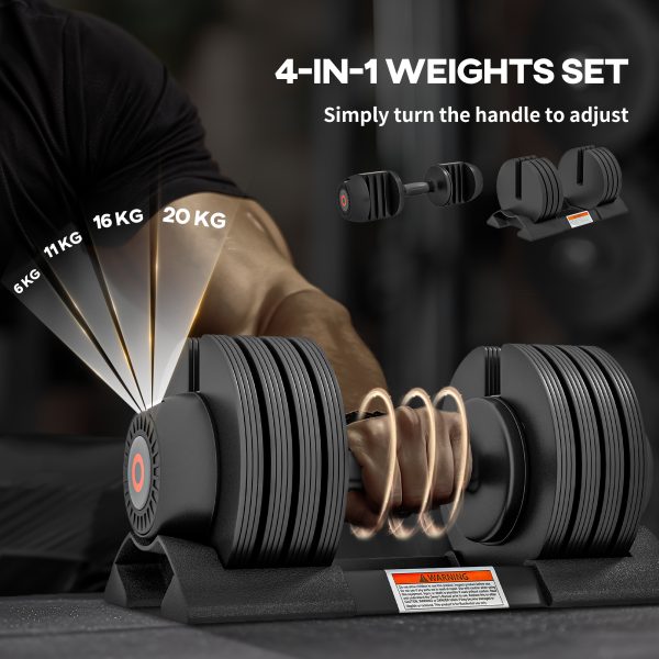 SPORTNOW 4-in-1 Adjustable Dumbbells Weights Set, 6KG 11KG 16KG 20KG - Image 3