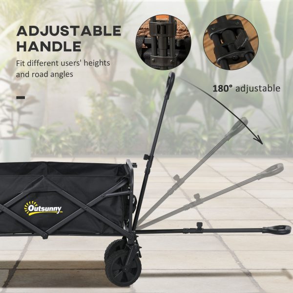 Outsunny Folding Outdoor Storage Trolley Cart Bag Telescopic Handle Brakes Black - Image 4