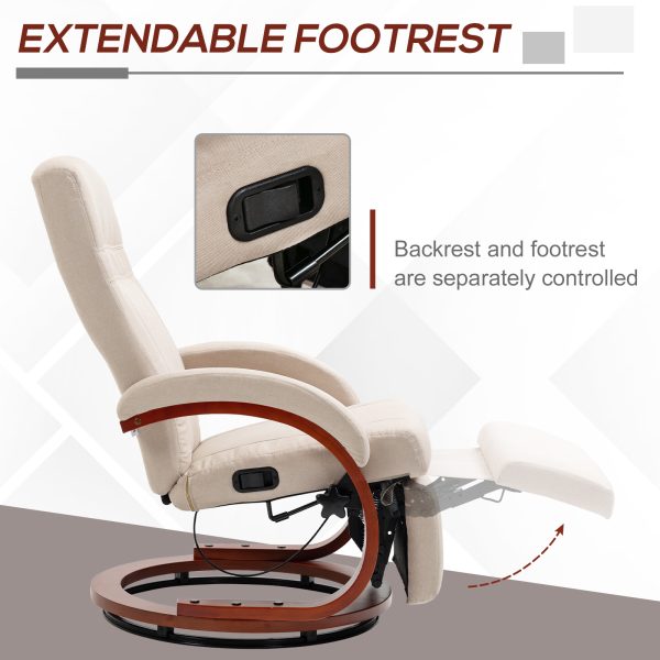 HOMCOM Manual Recliner Swivel Reclining Chair with Footrest Armrests Beige - Image 5