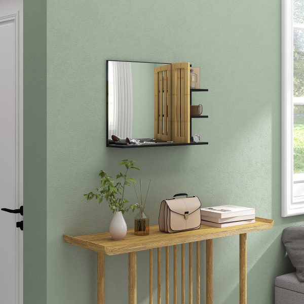 HOMCOM Bathroom Mirror Wall Mount Vanity Mirror with 4 Storage Shelves, Black - Image 7