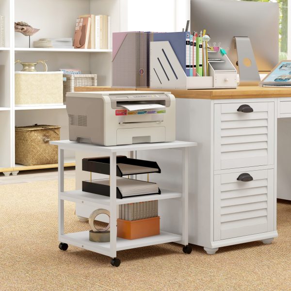 HOMCOM Mobile Printer Stand with Storage Printer Table for Home Office White - Image 2