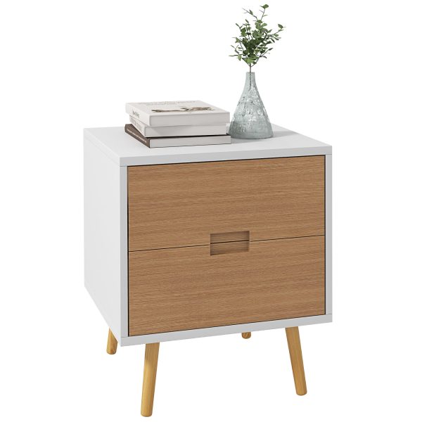 HOMCOM Bedside Table with 2 Drawers for Bedroom, Living Room