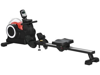 SPORTNOW Foldable Water Rowing Machine with Wheels and LCD Monitor, Black