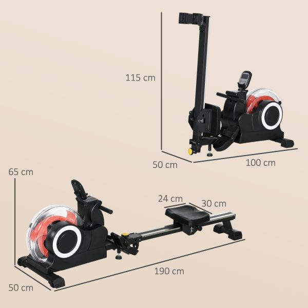SPORTNOW Foldable Water Rowing Machine with Wheels and LCD Monitor, Black - Image 5