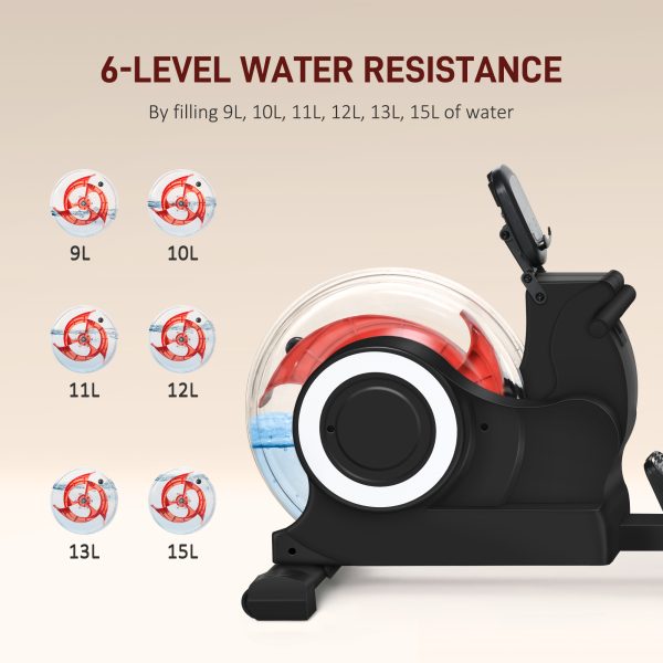 SPORTNOW Foldable Water Rowing Machine with Wheels and LCD Monitor, Black - Image 4
