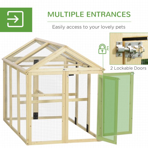 PawHut Chicken Run, Wooden Chicken Coop w/ Combinable Design-Natural Wood Finish - Image 3