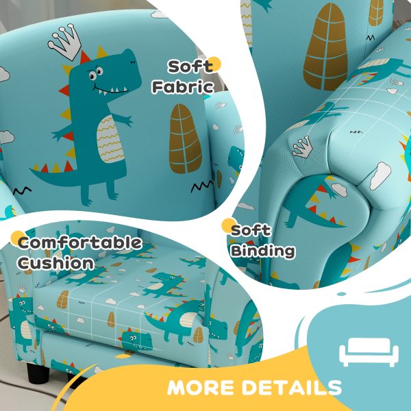AIYAPLAY 2 Piece Kids Sofa Set with Dinosaur Design, for Nursery, Blue - Image 6