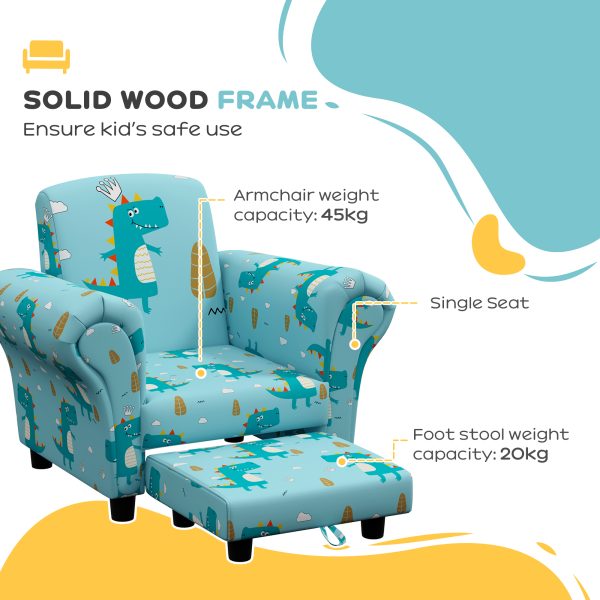 AIYAPLAY 2 Piece Kids Sofa Set with Dinosaur Design, for Nursery, Blue - Image 4