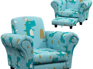 AIYAPLAY 2 Piece Kids Sofa Set with Dinosaur Design, for Nursery, Blue