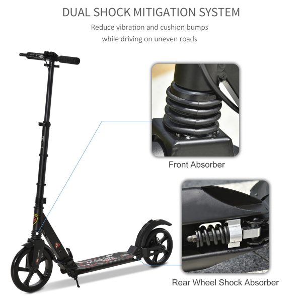 HOMCOM Teens Adult Kick Scooter Fold Adjust 14+ w/ Rear Dual Brake System Black - Image 3