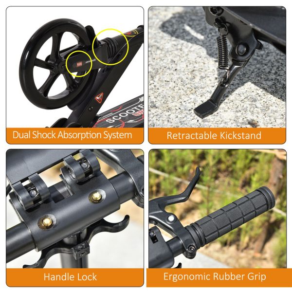 HOMCOM Teens Adult Kick Scooter Fold Adjust 14+ w/ Rear Dual Brake System Black - Image 8