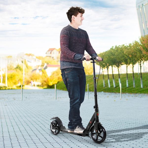 HOMCOM Teens Adult Kick Scooter Fold Adjust 14+ w/ Rear Dual Brake System Black - Image 2