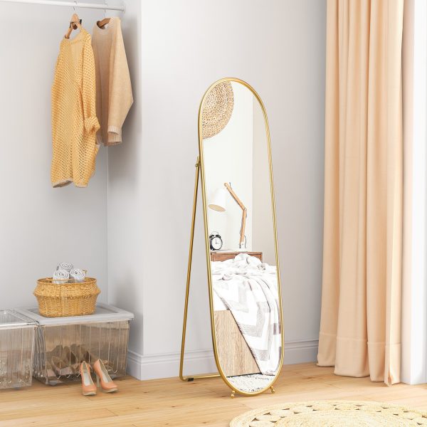 HOMCOM Oval Full Length Mirror with Metal Frame Hanging or Leaning Gold Tone - Image 8