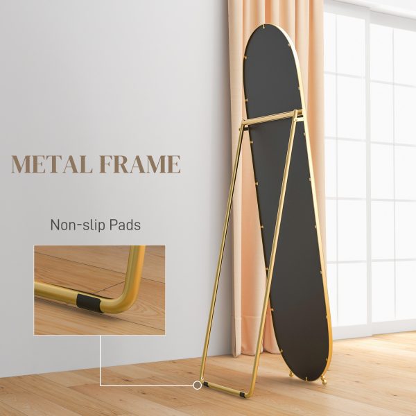 HOMCOM Oval Full Length Mirror with Metal Frame Hanging or Leaning Gold Tone - Image 6