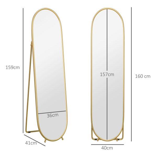 HOMCOM Oval Full Length Mirror with Metal Frame Hanging or Leaning Gold Tone - Image 3