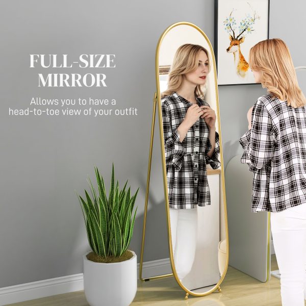 HOMCOM Oval Full Length Mirror with Metal Frame Hanging or Leaning Gold Tone - Image 4