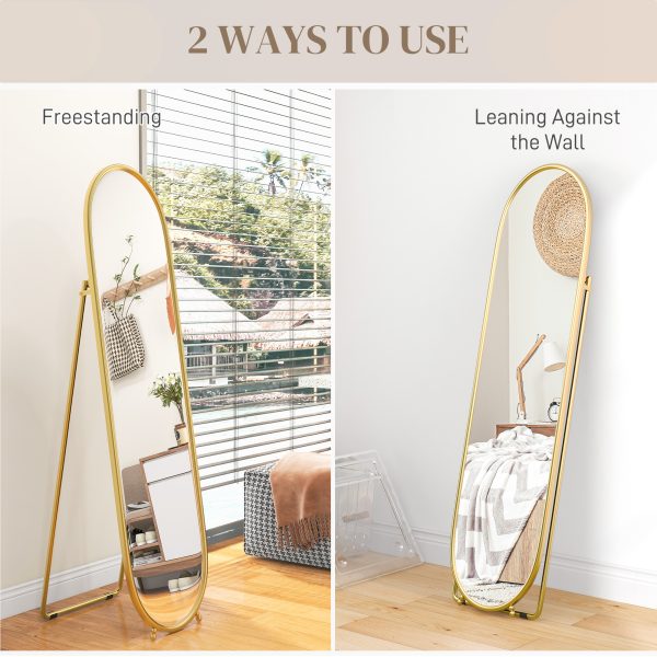 HOMCOM Oval Full Length Mirror with Metal Frame Hanging or Leaning Gold Tone - Image 7