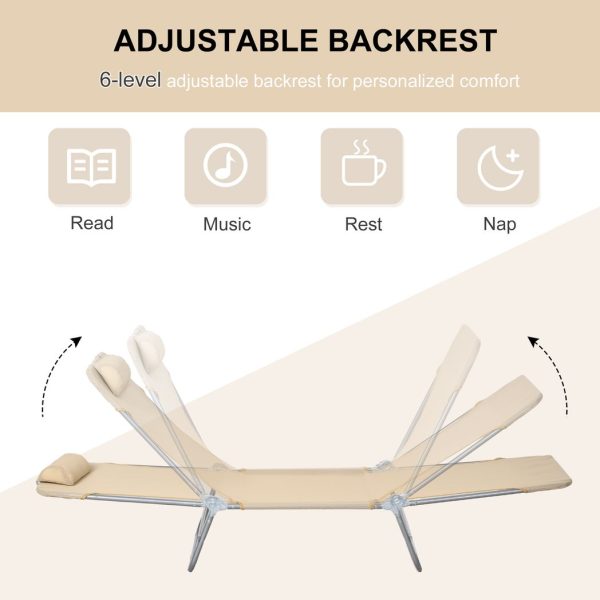 Outsunny 2 Pieces Sun Loungers Foldable Reclining Chair with Headrest Brown - Image 3