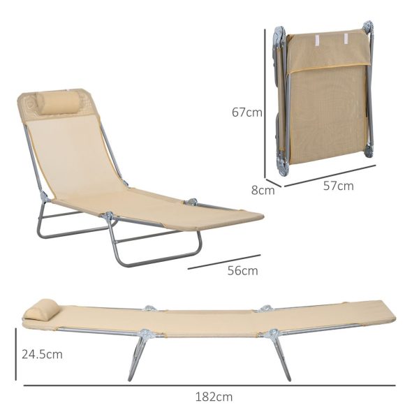 Outsunny 2 Pieces Sun Loungers Foldable Reclining Chair with Headrest Brown - Image 5