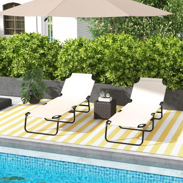 Outsunny 2 Piece Reclining Chaise Lounge with 5-Level Adjustable Backrest Cream - Image 2