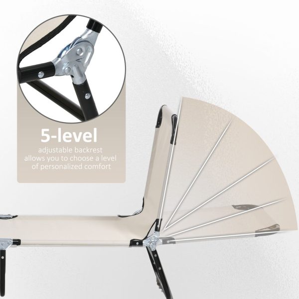 Outsunny 2 Piece Reclining Chaise Lounge with 5-Level Adjustable Backrest Cream - Image 3