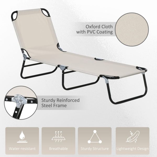 Outsunny 2 Piece Reclining Chaise Lounge with 5-Level Adjustable Backrest Cream - Image 4