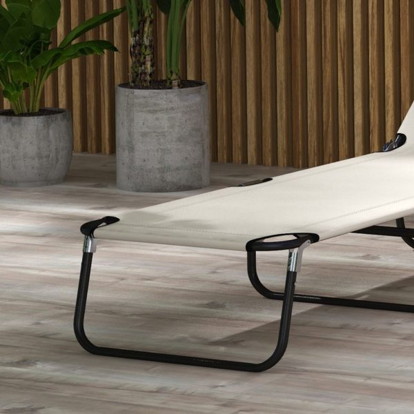 Outsunny 2 Piece Reclining Chaise Lounge with 5-Level Adjustable Backrest Cream - Image 8