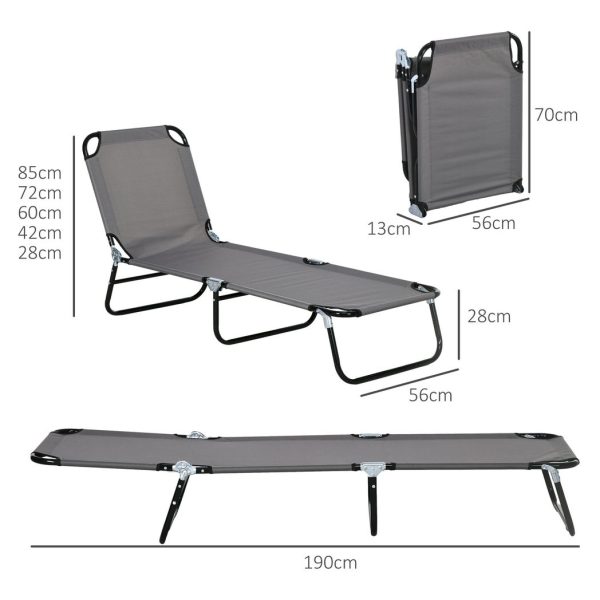 Outsunny 2 Piece Reclining Chaise Lounge with 5-Level Adjustable Backrest Grey - Image 5