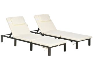 Outsunny Rattan Sun Loungers Set of 2 with 5-Level Adjustable Backrest