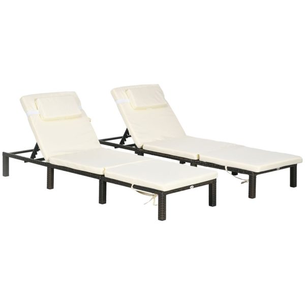 Outsunny Rattan Sun Loungers Set of 2 with 5-Level Adjustable Backrest