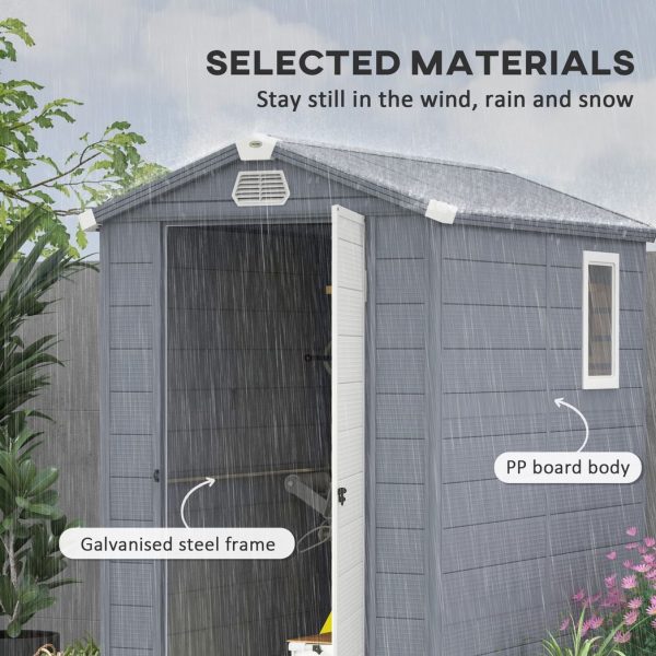 Outsunny 4 x 6ft Garden Shed Storage with Foundation Kit and Vents, Grey - Image 3