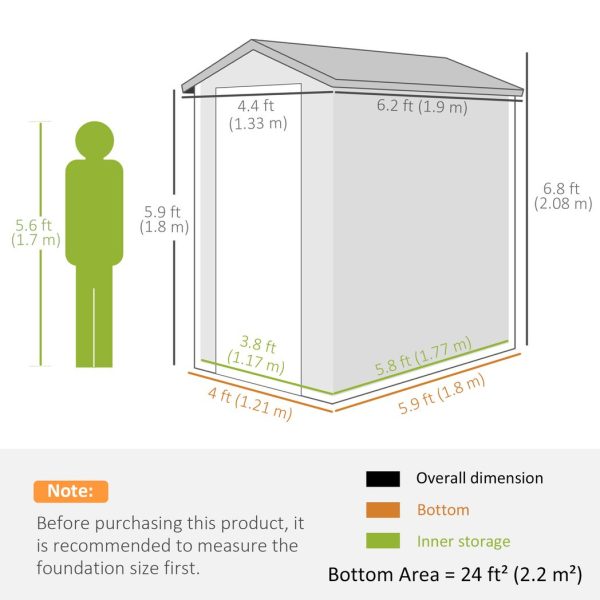Outsunny 4 x 6ft Garden Shed Storage with Foundation Kit and Vents, Grey - Image 5