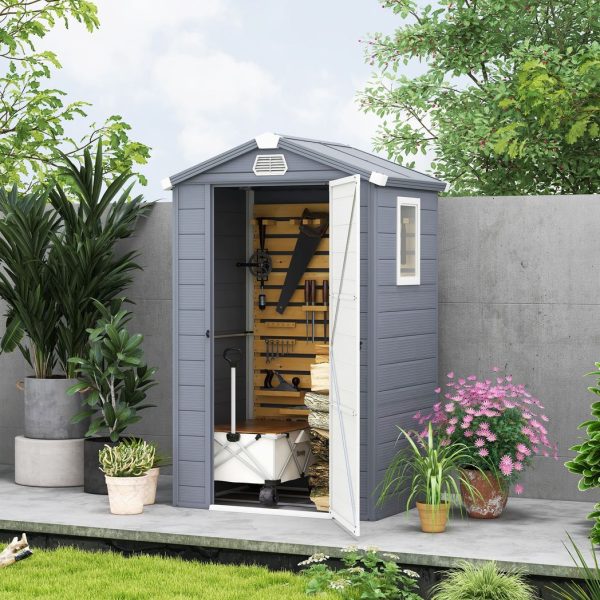 Outsunny 4 x 3ft Garden Shed Storage with Foundation Kit and Vents, Grey - Image 2