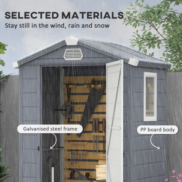 Outsunny 4 x 3ft Garden Shed Storage with Foundation Kit and Vents, Grey - Image 3