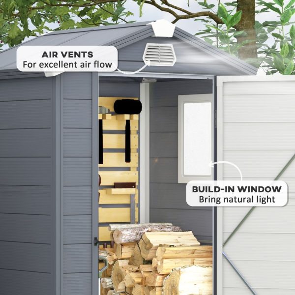 Outsunny 4 x 3ft Garden Shed Storage with Foundation Kit and Vents, Grey - Image 7