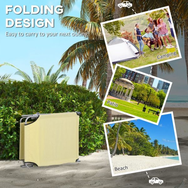 Outsunny Folding Sun Lounger Set of 2 with Sunshade Adjustable Backrest Beige - Image 4