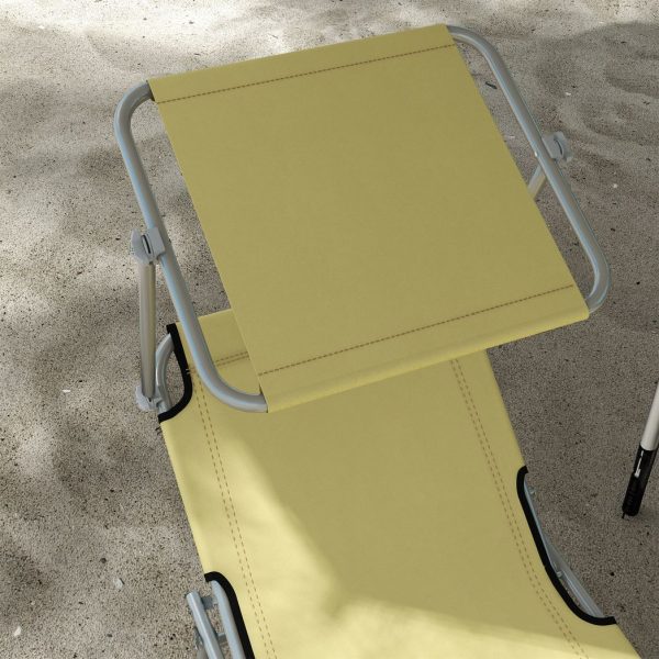 Outsunny Folding Sun Lounger Set of 2 with Sunshade Adjustable Backrest Beige - Image 8