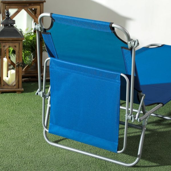 Outsunny Folding Sun Lounger Set of 2 with Sunshade Adjustable Backrest Blue - Image 7